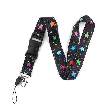Smooth Sunflower Stars Pattern Black Lanyard