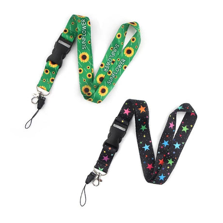 Smooth Sunflower Stars Pattern Black Lanyard