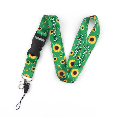Smooth Sunflower Stars Pattern Black Lanyard