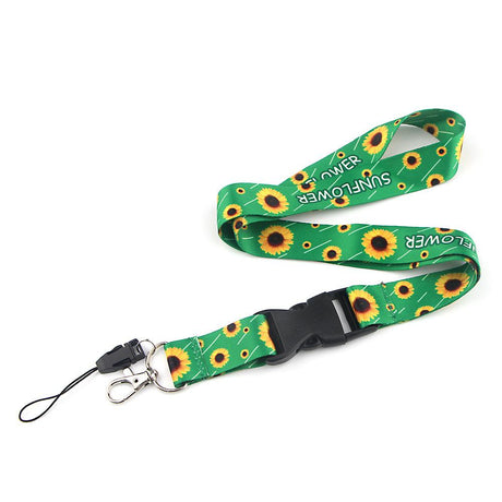 Smooth Sunflower Stars Pattern Black Lanyard