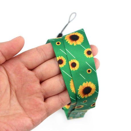 Smooth Sunflower Stars Pattern Black Lanyard