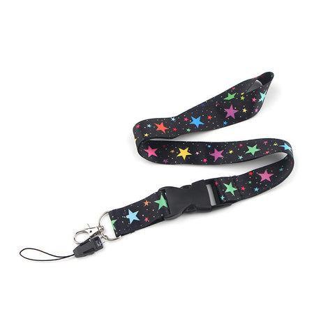 Smooth Sunflower Stars Pattern Black Lanyard