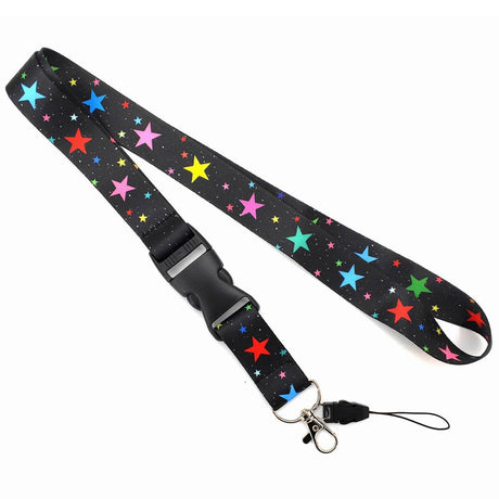 Smooth Sunflower Stars Pattern Black Lanyard