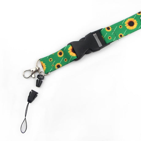 Smooth Sunflower Stars Pattern Black Lanyard