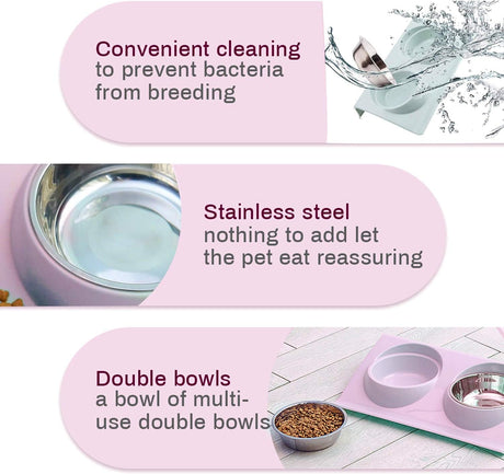 Stainless Steel Cat Bowl Set Non-Slip Double Cat Food Bowls