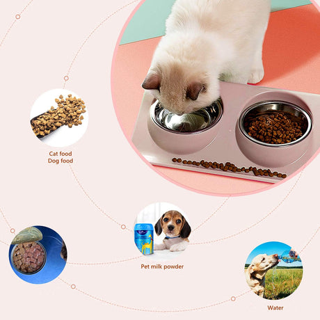 Stainless Steel Cat Bowl Set Non-Slip Double Cat Food Bowls
