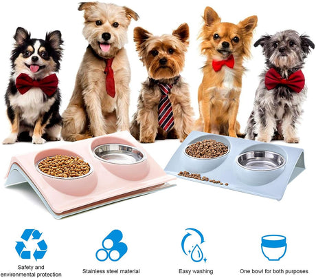 Stainless Steel Cat Bowl Set Non-Slip Double Cat Food Bowls