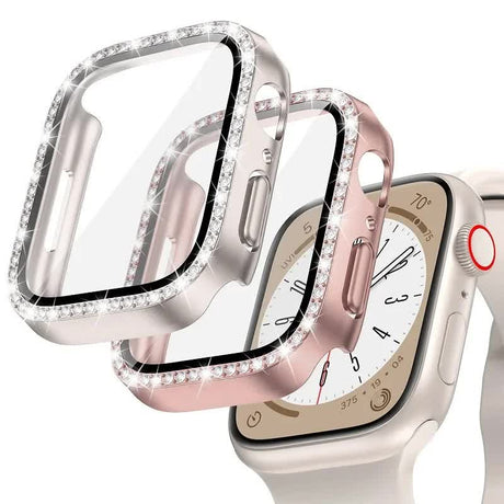 Diamond Glass Bling Bumper Case with Screen Protector Compatible with Apple Watch Series 9 8 7 6 SE 3 45mm 44mm 42mm 41mm 40mm 38mm Red