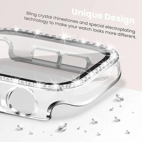 Diamond Glass Bling Bumper Case with Screen Protector Compatible with Apple Watch Series 9 8 7 6 SE 3 45mm 44mm 42mm 41mm 40mm 38mm Red