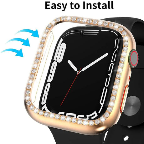 Diamond Glass Bling Bumper Case with Screen Protector Compatible with Apple Watch Series 9 8 7 6 SE 3 45mm 44mm 42mm 41mm 40mm 38mm Red