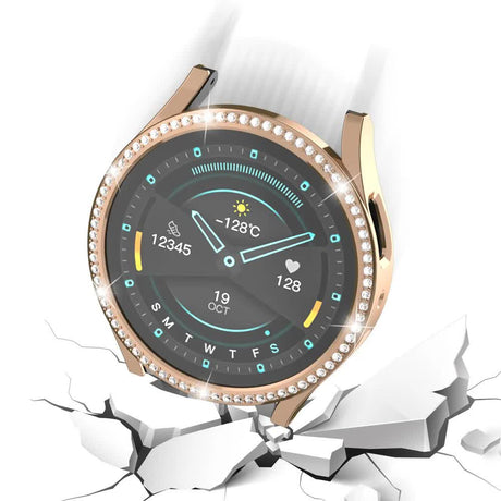 Diamond-Coated Rose Gold Case with PC Single Row Protection Compatible with Samsung Galaxy Watch 6 5 4 40mm