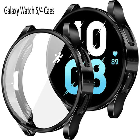 Samsung Galaxy Watch 4 5 6 Screen Protector Case 40mm 44mm with Silicone TPU Bumper Black Compatible with Galaxy Watch6 44mm