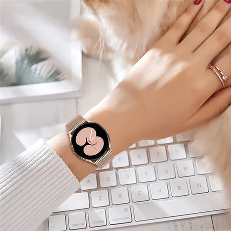 Stainless Steel Bracelet Compatible with Samsung Galaxy Watch 4 5 6 40mm 44mm Mesh Loop Bling Case Gold Set