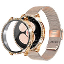 Mesh Loop Stainless Steel Strap Bling Case Gold Set Compatible with Samsung Galaxy Watch 4 5 6 40mm 44mm