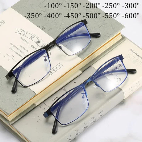 Blue Light Blocking Glasses for Men Women Ready-made Square Metal Frame Myopia Diopter 0 to -6.0 Anti Blue Light with 3 Pairs