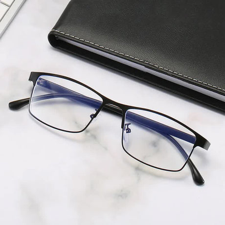 Blue Light Blocking Glasses for Men Women Ready-made Square Metal Frame Myopia Diopter 0 to -6.0 Anti Blue Light with 3 Pairs