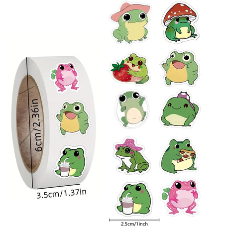 Cartoon Animal Roll Stickers 500pcs Self-Adhesive Waterproof Paper, Bee Horse Dog Chicken Frog Unicorn, for Notebooks Compatible with Hefe