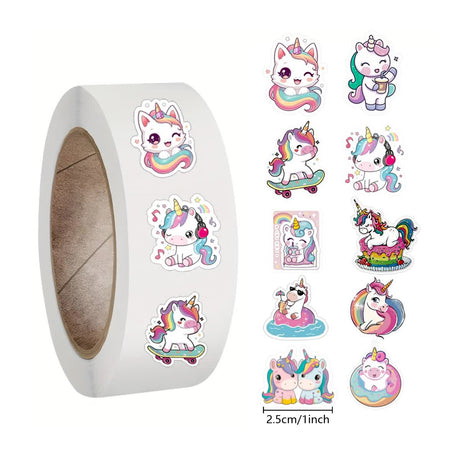Cartoon Animal Roll Stickers 500pcs Self-Adhesive Waterproof Paper, Bee Horse Dog Chicken Frog Unicorn, for Notebooks Compatible with Hefe