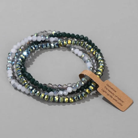 Faceted Glass Beads Stretch Bracelet Set 4 Pieces Multicolor Elastic Beads Handmade Jewelry ASL70055A