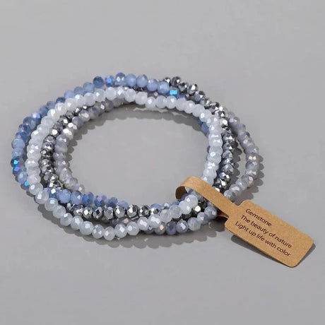 Faceted Glass Beads Stretch Bracelet Set 4 Pieces Multicolor Elastic Beads Handmade Jewelry ASL70055A