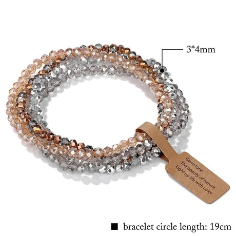 Faceted Glass Beads Stretch Bracelet Set 4 Pieces Multicolor Elastic Beads Handmade Jewelry ASL70055A