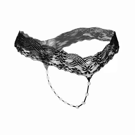Sexy Lace Thong Panties Women G-String T-Back Transparent Lingerie with Bow and Beads One Size KL107 Pink