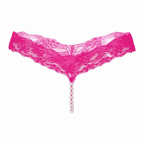 Sexy Lace Thong Panties Women G-String T-Back Transparent Lingerie with Bow and Beads One Size KL107 Pink