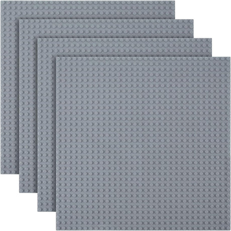 LEGO Compatible Building Base Plates Classic 4 Pack Light Gray 25.5 x 25.5 cm for Children
