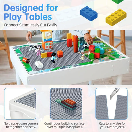 LEGO Compatible Building Base Plates Classic 4 Pack Light Gray 25.5 x 25.5 cm for Children