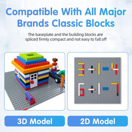 LEGO Compatible Building Base Plates Classic 4 Pack Light Gray 25.5 x 25.5 cm for Children