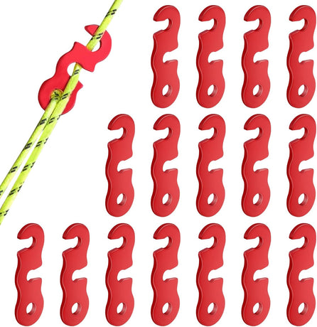 Aluminum Rope Tensioner Adjuster, 16pcs Red, Tent Wind Rope Buckle Compatible with Camping Hiking Backpacking Picnic Outdoor Accessories