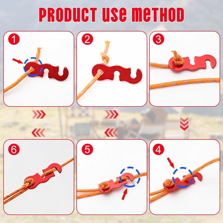 Aluminum Rope Tensioner Adjuster, 16pcs Red, Tent Wind Rope Buckle Compatible with Camping Hiking Backpacking Picnic Outdoor Accessories