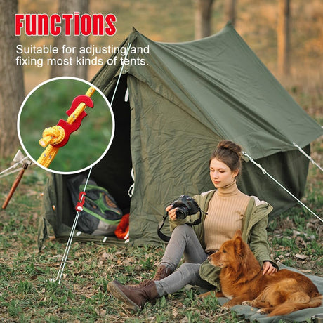 Aluminum Rope Tensioner Adjuster, 16pcs Red, Tent Wind Rope Buckle Compatible with Camping Hiking Backpacking Picnic Outdoor Accessories