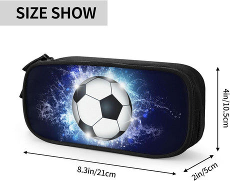 Soccer Blue Sports Pencil Case with Zippers Spacious and Durable Soccer Motif