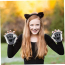 Therian Paws Black Gray Half Finger Realistic Fur Paw Gloves for Adults Kids Cosplay Compatible with Oral-B