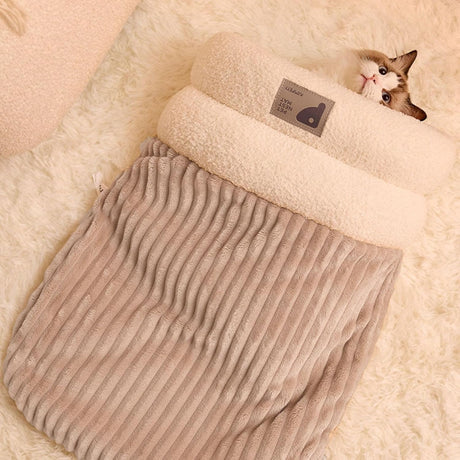 Cozy Cat Sleeping Bag Warm Washable Pet Bed Gray Size L 34x20x20cm