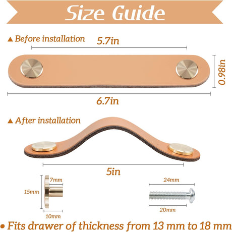Leather Furniture Handles 128 mm Light Coffee 4 pcs Compatible with Vintage Cabinets Dressers Kitchen Drawers