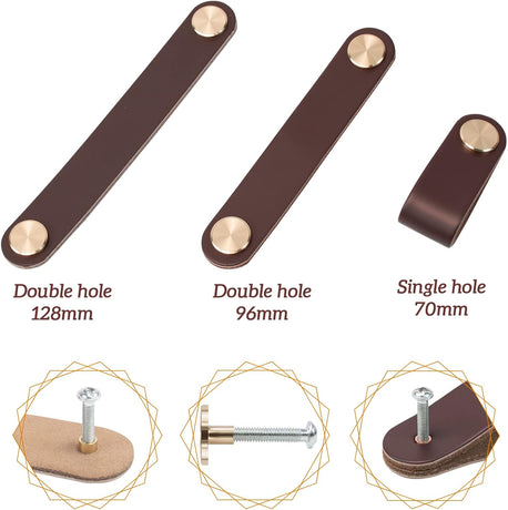 Leather Furniture Handles 128 mm Light Coffee 4 pcs Compatible with Vintage Cabinets Dressers Kitchen Drawers