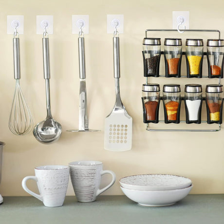 9 pcs Self-Adhesive Heavy Duty Plastic Ceiling Hooks White Compatible with Under Cabinet Hanging Tools