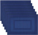 Washable Woven Vinyl Placemats Set of 6 for Dining Table, Navy Blue, 18 X 12 Inch, Easy to Clean Plastic