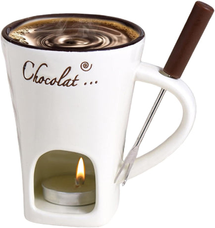 Ceramic Tealight Fondue Set for Chocolate and Dessert Melting Pot Beige
