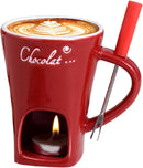 Tealight Fondue Set Ceramic Melting Pot for Chocolate Dessert Red