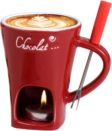 Tealight Fondue Set Ceramic Melting Pot for Chocolate Dessert Red