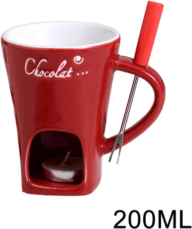Tealight Fondue Set Ceramic Melting Pot for Chocolate Dessert Red