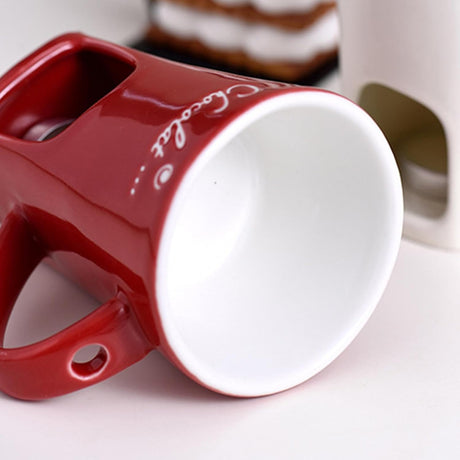Tealight Fondue Set Ceramic Melting Pot for Chocolate Dessert Red