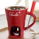 Tealight Fondue Set Ceramic Melting Pot for Chocolate Dessert Red