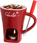 Tealight Fondue Set Ceramic Melting Pot for Chocolate Dessert Red