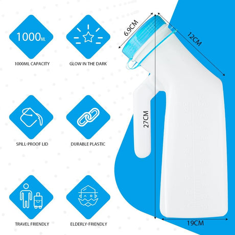 Portable Urinal Bottle for Men 1000ml with Screw Cap Emergency Pee Bottle Blue