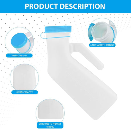 Portable Urinal Bottle for Men 1000ml with Screw Cap Emergency Pee Bottle Blue