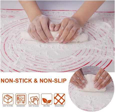 Silicone Rolling Pin 70x50cm Non-Stick Non-Slip Baking Mat for Cakes Pizza Red